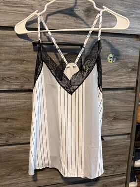 Striped Lace Trim Cami Tank Top in White and Black